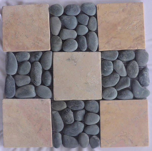 Mix Pebble Tiles - 30x30cm - Black & Tan - 1 CTN - Global Imports & Exports NZ